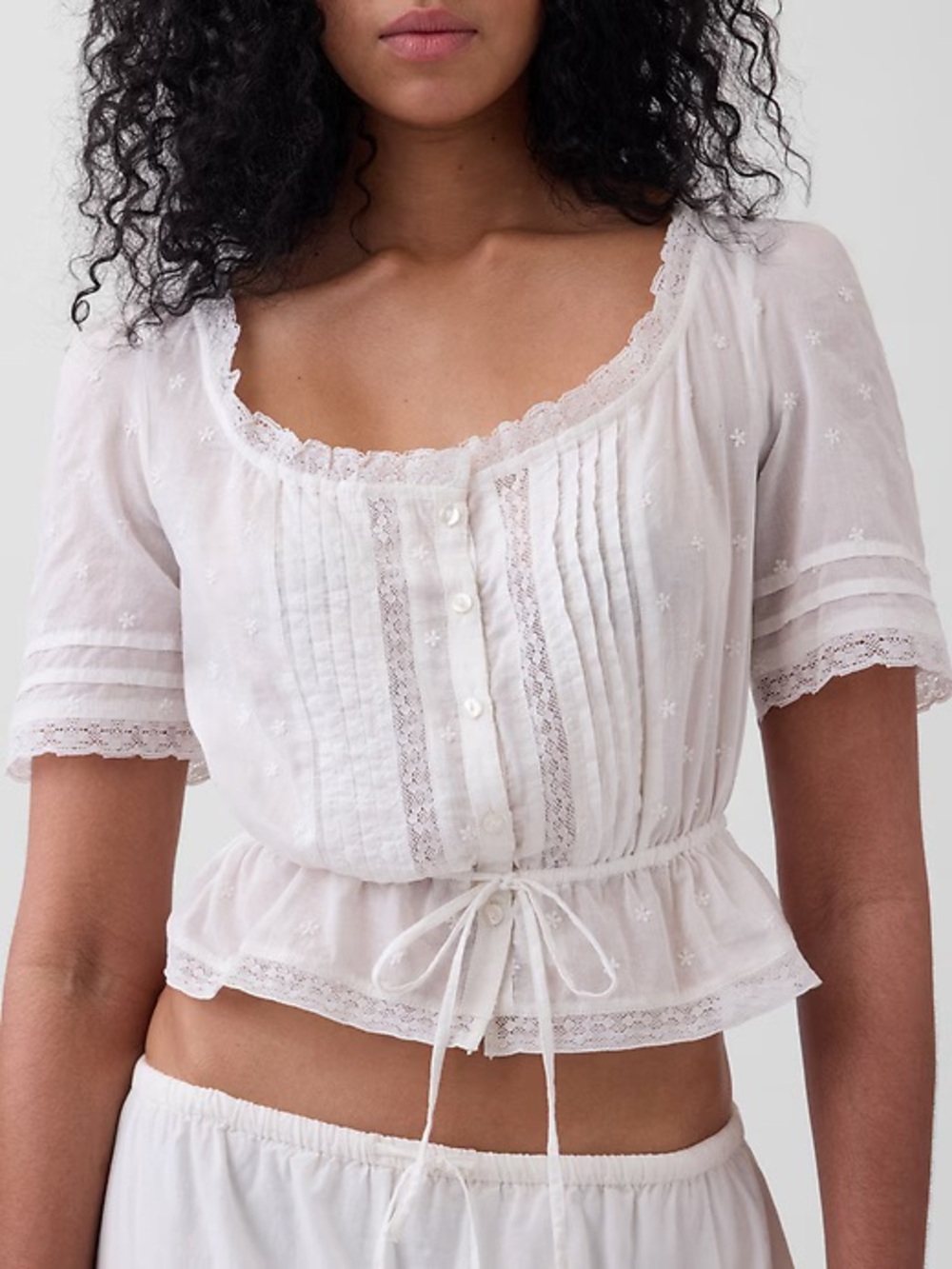 GAP White Lace-Trim Peplum Blouse
